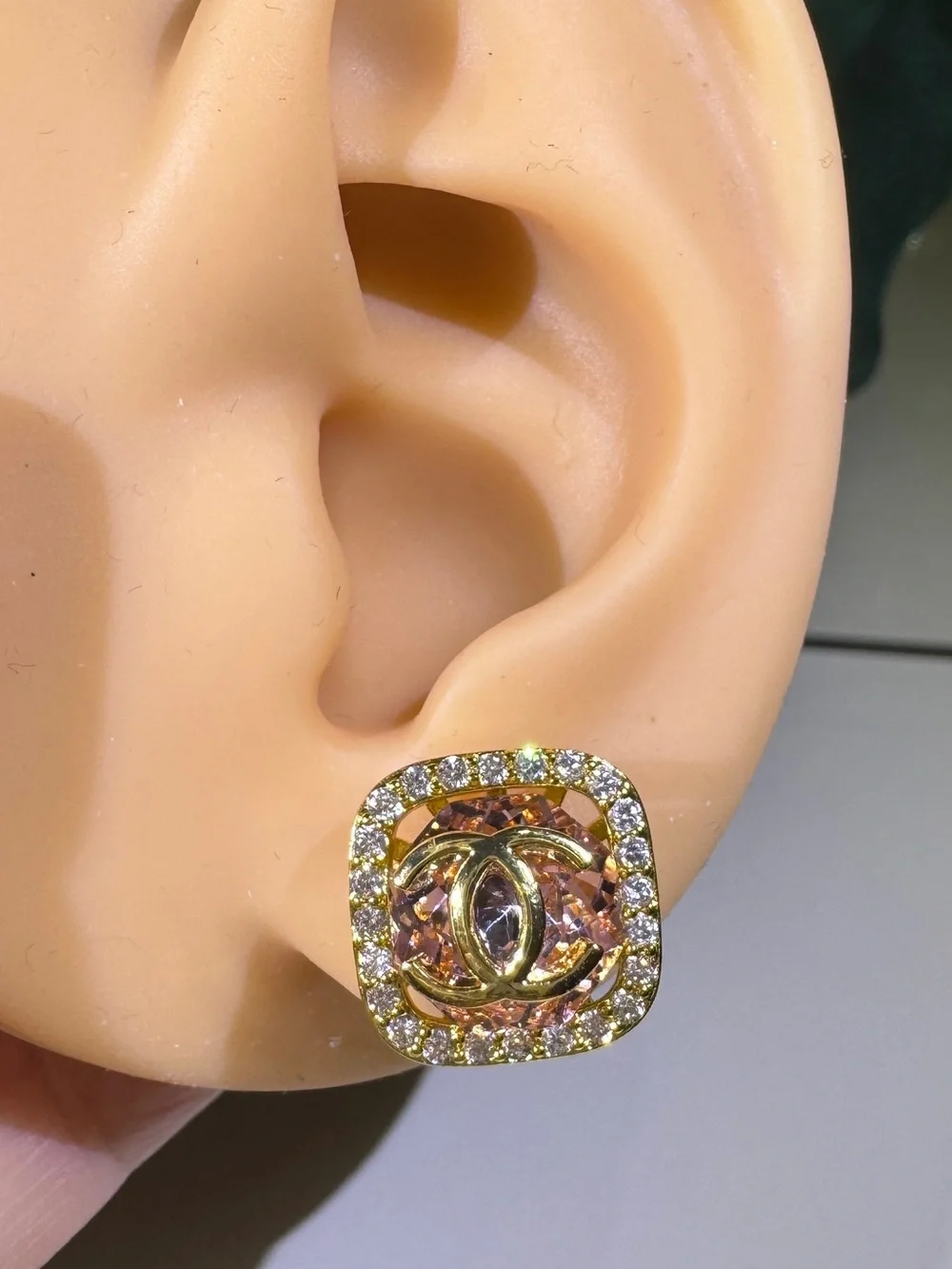 925 Posts Pink Crystal CZ Square Stud Earrings